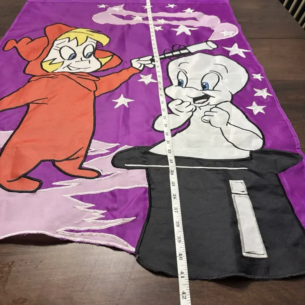 Vtg 90s Casper Ghost & Wendy Witch Trick or Treat Halloween Outdoor Flag Banner